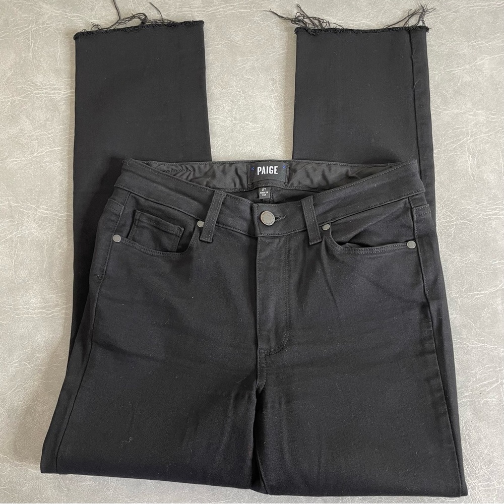 PAIGE Women's Black Jacqueline Straight Leg Jeans with a Raw Hem - Picture 2 of 8